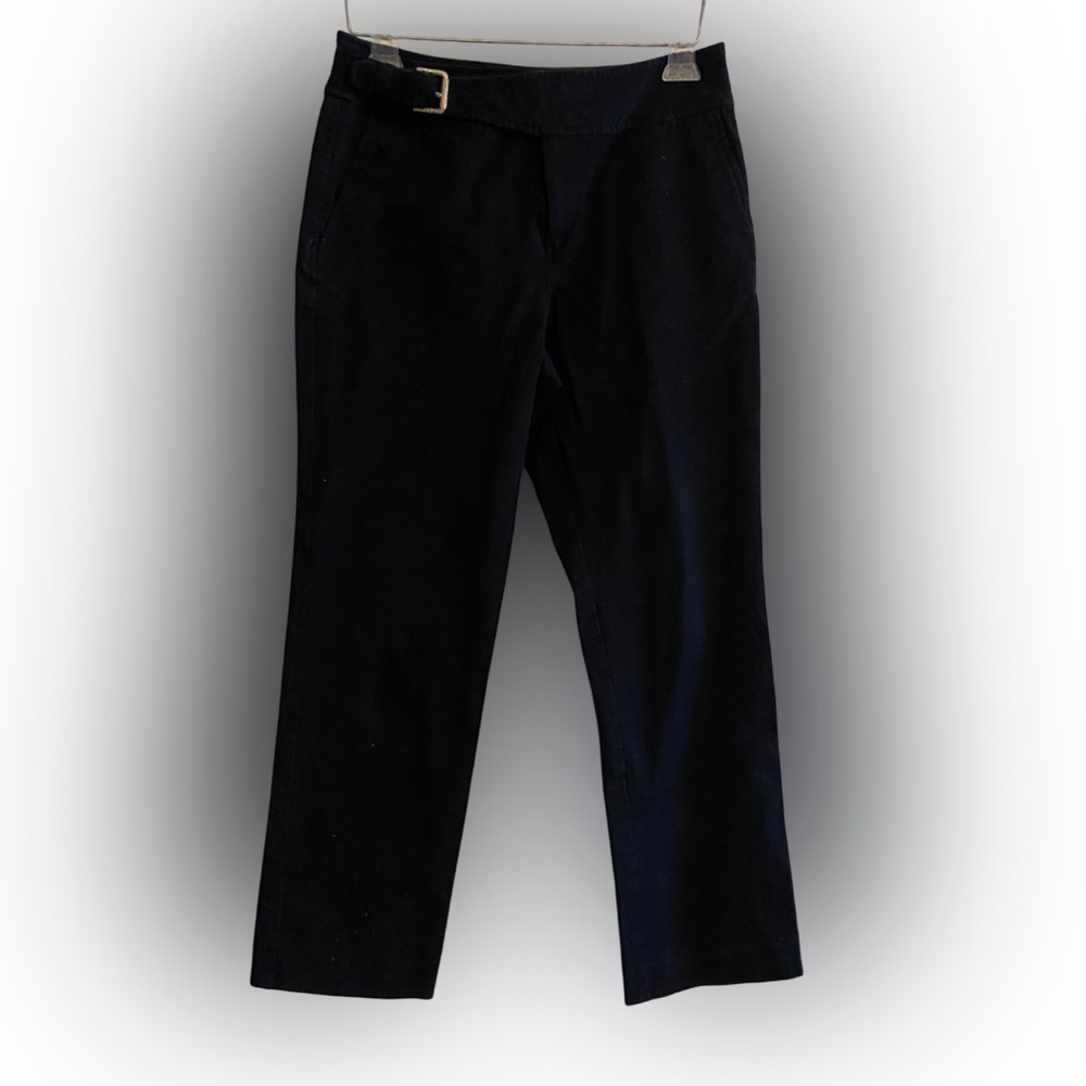 Lauren Ralph Lauren Petites Straight Leg Black Pants Gold Buckle Strap Size 6P
